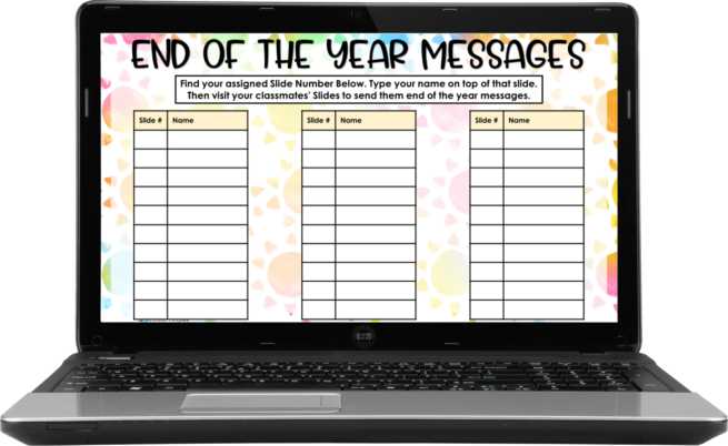 Free Digital End of Year Activity - Student Message Exchange