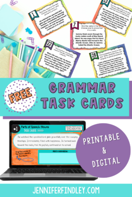 Free Parts of Speech Task Cards - Teaching with Jennifer Findley