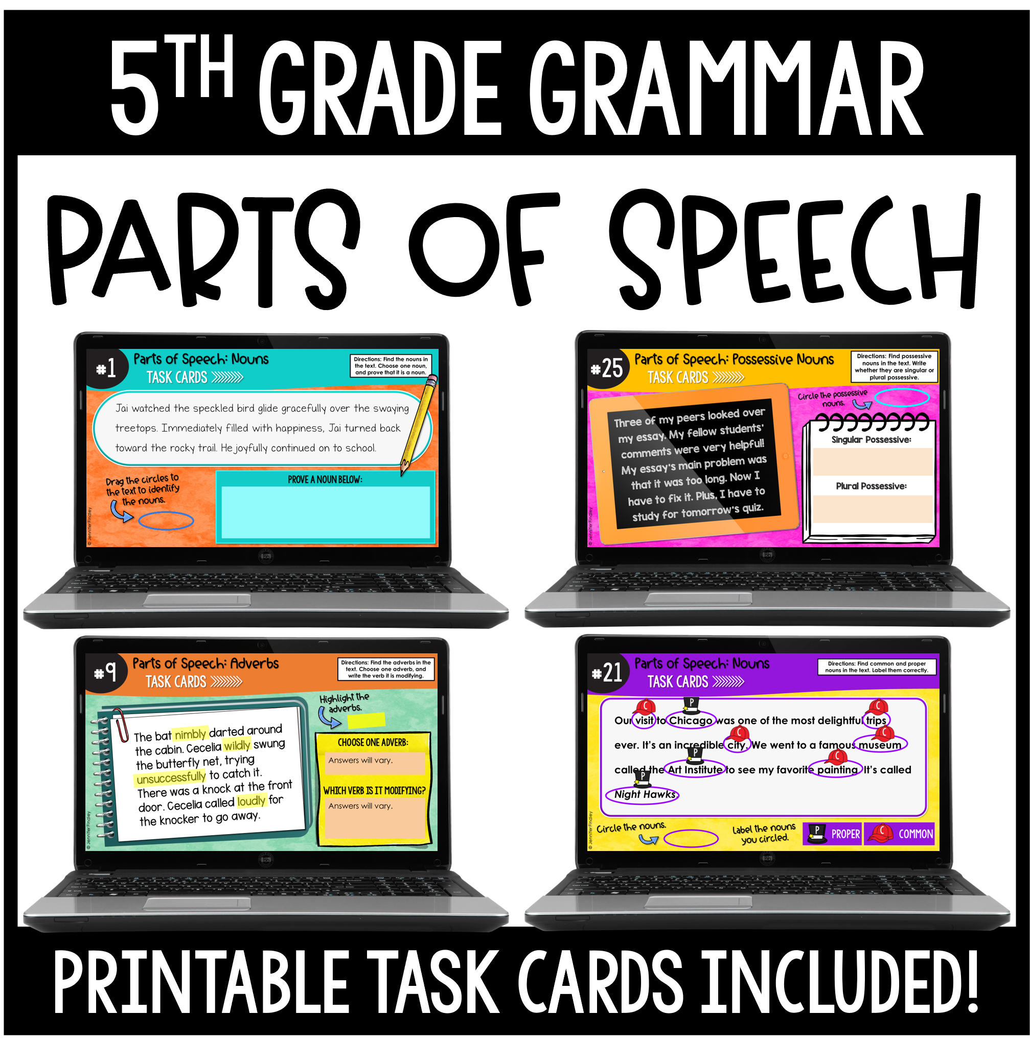 free-parts-of-speech-task-cards-teaching-with-jennifer-findley