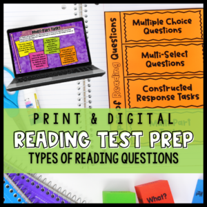 Free resources for teaching types of reading test prep questions, including digital only testing questions.