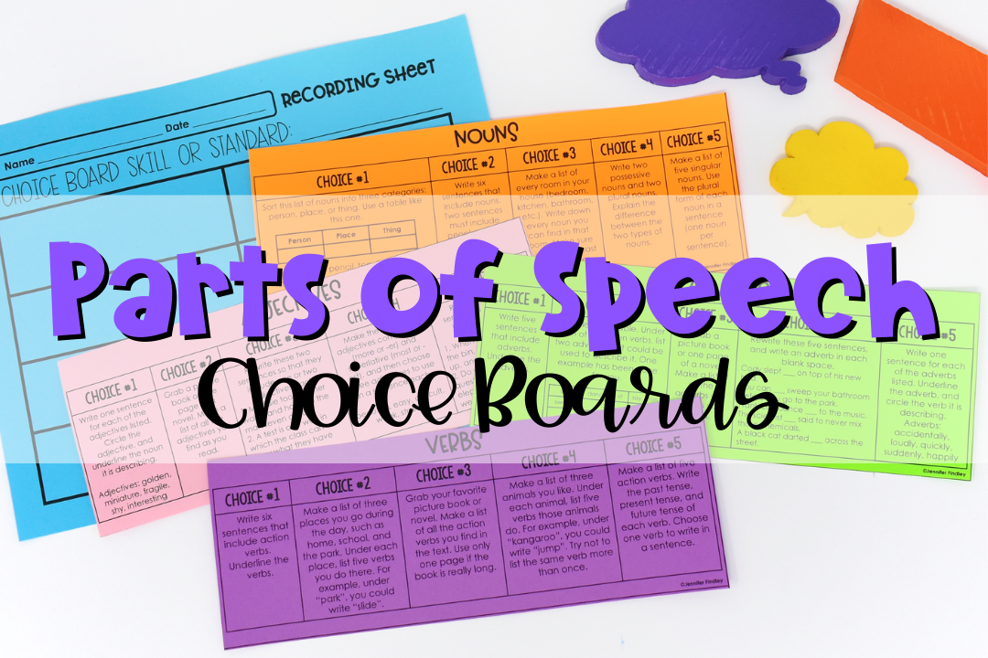 FREE Parts Of Speech Activities Choice Boards