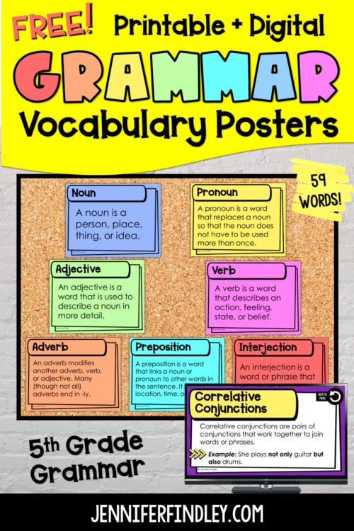 Do your students struggle with grammar vocabulary? Grab these free grammar posters to help your students remember and master grammar skills.