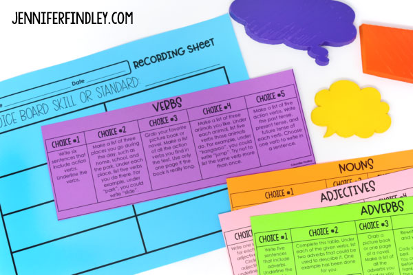 FREE parts of speech choice boards for grades 4-5!