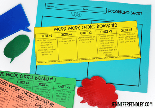 Free word work choice boards for grades 4-5!