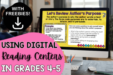 Digital reading centers are a great way to get your students reading and practicing online. Read more and get free reading centers for 4th/5th grade on this post.