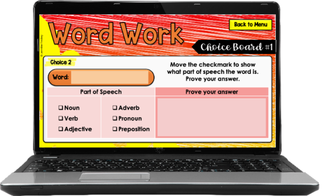 Free digital word work choice boards