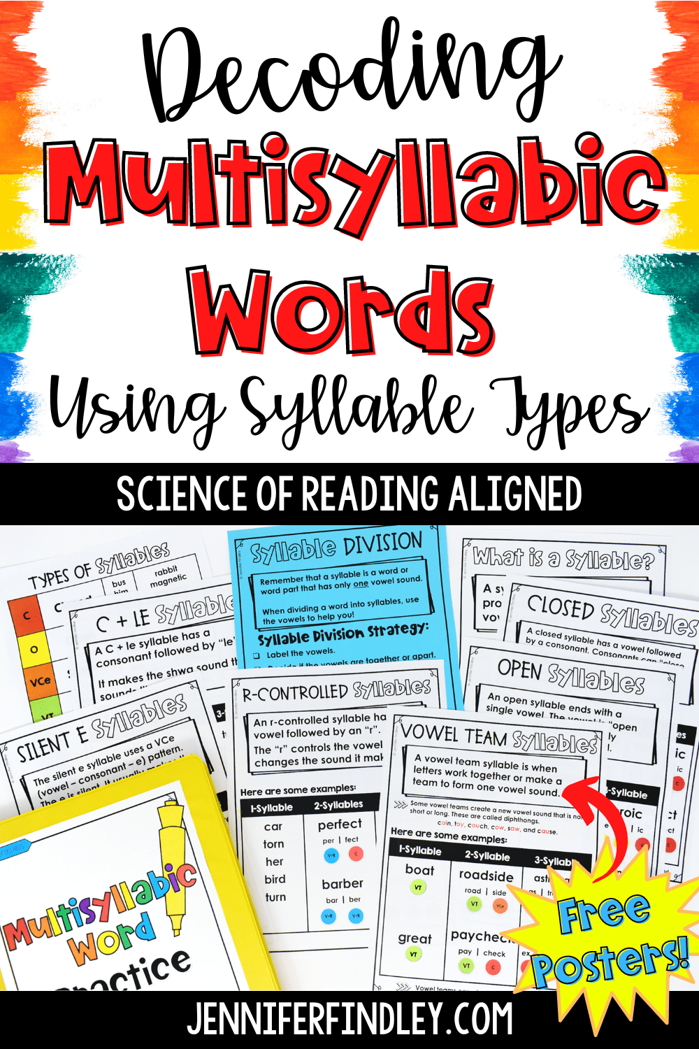 Do your students struggle with decoding multisyllabic words? Teaching syllable types is a great first step! Read more and grab free posters to help with instruction.