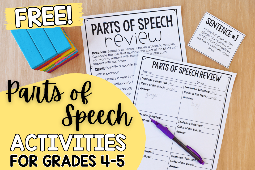 free-parts-of-speech-activities-for-4th-and-5th-grade-teaching-with-jennifer-findley for Free Printable Parts Of Speech Chart Free Parts of Speech Activities for 4th and 5th Grade - Teaching with Jennifer Findley for Free Printable Parts Of Speech Chart