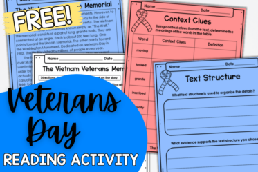 Honor veterans and celebrate Veterans Day in your classroom with this free Veterans Day reading resource for grades 4-5!