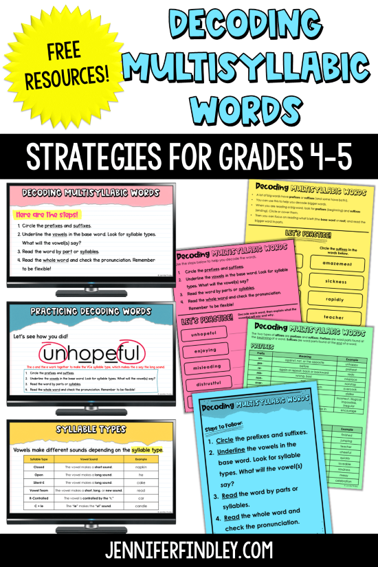 Do your students struggle to read multisyllabic words? This post shares a decoding multisyllabic words strategy for 4th & 5th graders and free resources to help you teach it!