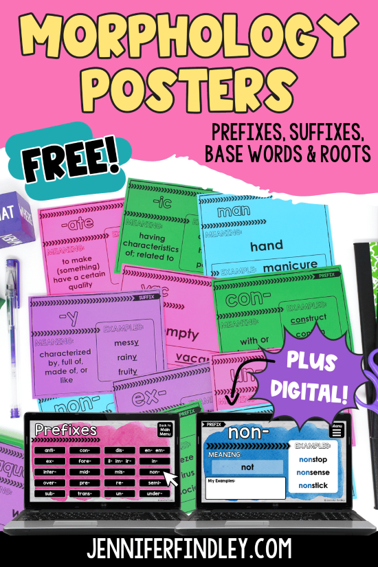 Are you teaching prefixes, suffixes, and roots? Grab free posters for grades 4-5 to use as references!