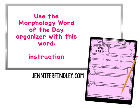 Use the morphology word of the day template for students to determine the meaning of the word based on morphemes.