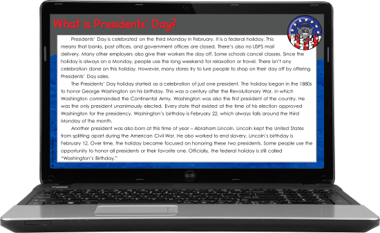 Digital Presidents' Day reading activities are included in the free download!