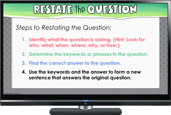 Teach and model how to restate the question with this free presentation.