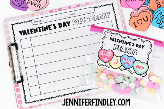 Use these free printables with some candy hearts in this engaging Valentine's Day math activity!