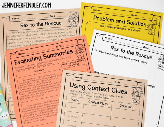 Printable Groundhog Day reading activities to practice multiple reading skills!
