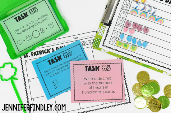 Practice 4th-5th grade math skills with St. Patrick's Day task cards!