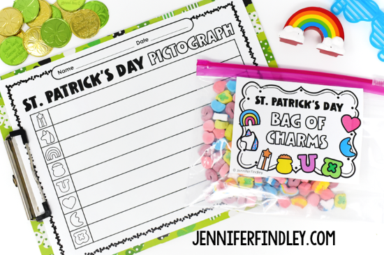 Use these free St. Patrick's Day math printables and marshmallow charms to create a fun and interactive pictograph!
