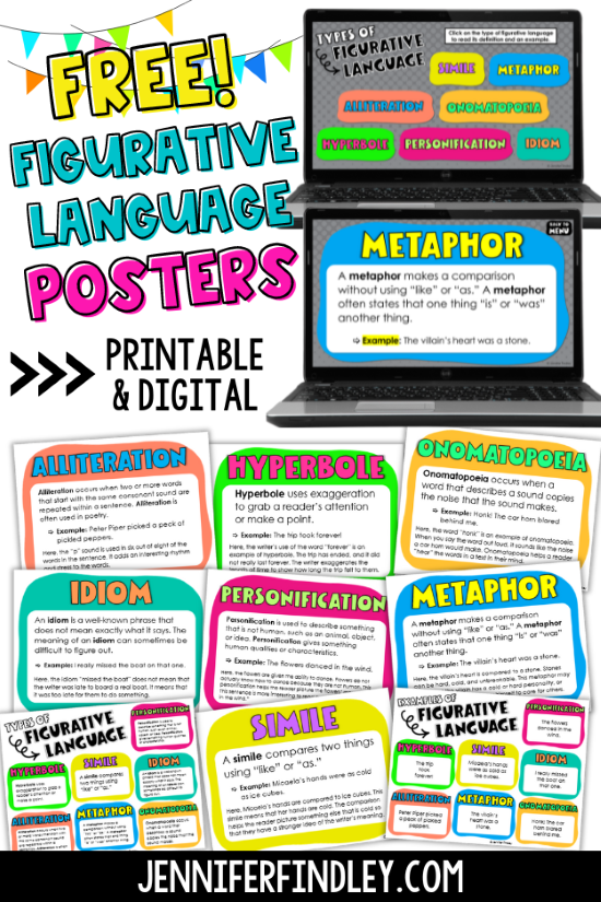 Download these free figurative language posters for grades 4-5.