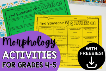 Find morphology activities for your 4th and 5th grade students to work with prefixes, suffixes, and roots.