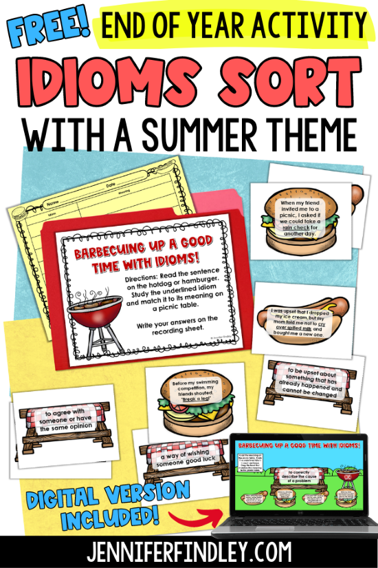 Practice sorting idioms with their meanings in this free end of year literacy activity!