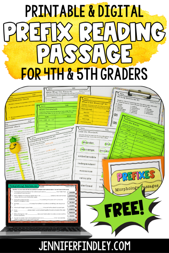 Free prefix reading passage for grades 4-5! Review prefixes in an engaging way with this passage and extension activities!