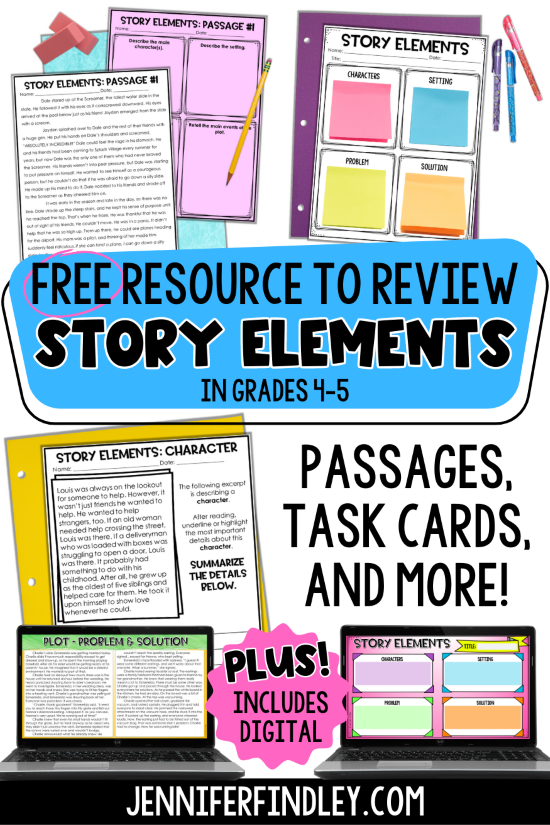Begin your 4th and 5th grade reading instruction with these free story elements resources that includes posters, graphic organizers, passages, & more!
