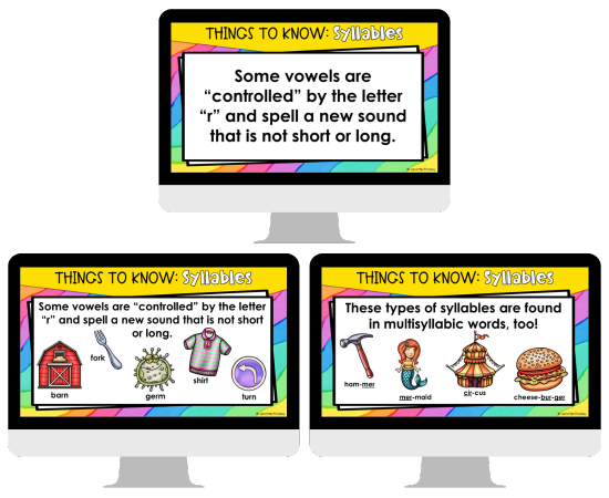 Use these free teaching slides (with optional student handout) to introduce and teach the syllable types.