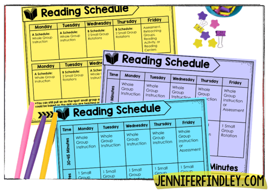 Download a free printable full of reading schedules for your small group reading groups.