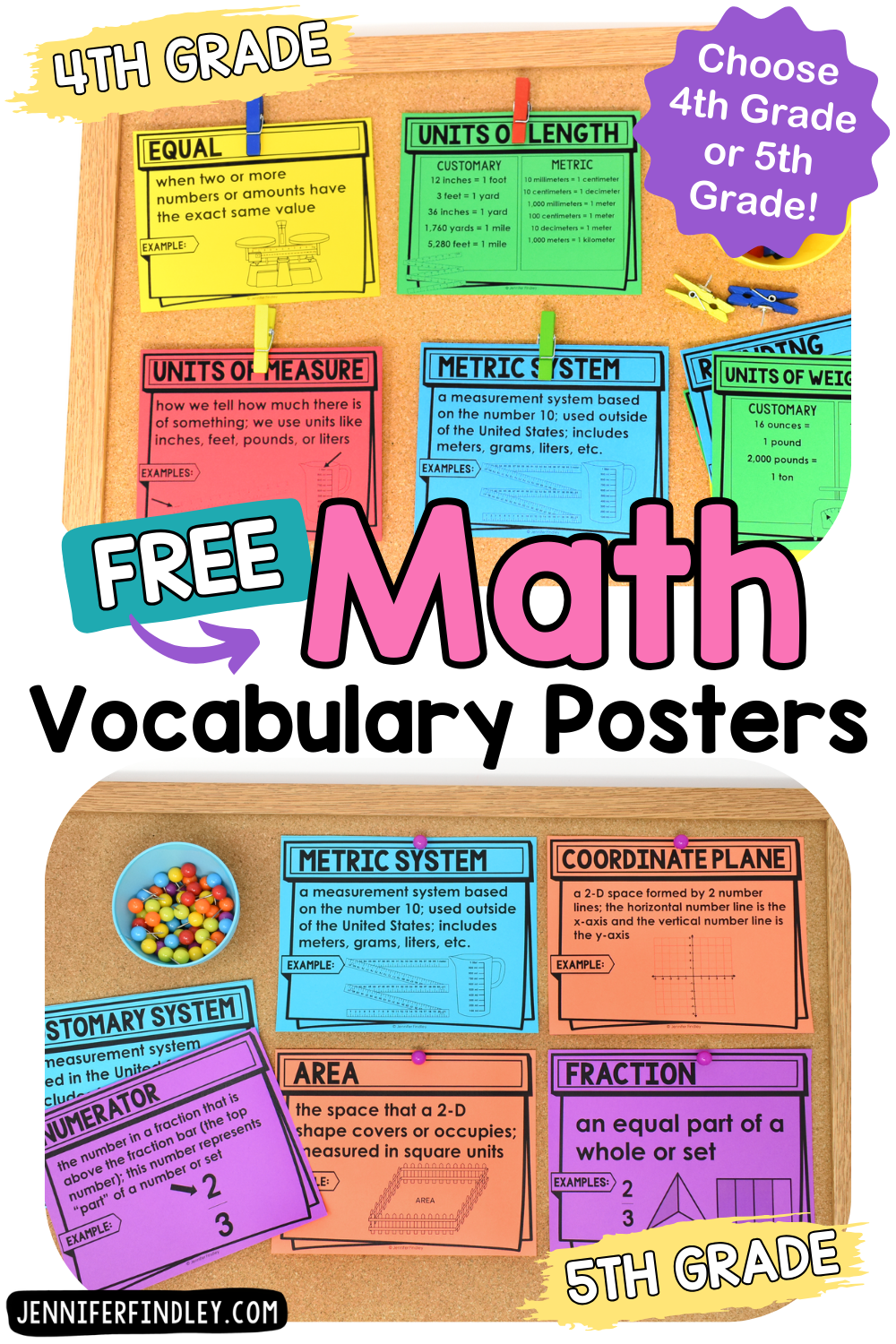 Free math vocabulary posters for 4th and 5th grade