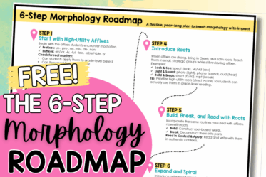 Teaching morphology and need a plan? This post walks you through the roadmap. Learn how to teach prefixes, suffixes, and roots with a clear 6-step system. Looking for a year-long plan for teaching morphology? Start here. Grab a free morphology collection to support your 4th and 5th grade students. Morphology instruction made simple — read this guide to get started. Want to teach roots and affixes all year long? Here’s the roadmap. Free morphology teaching resources included with this roadmap post. Step-by-step guide for teaching morphology in grades 4 and 5.