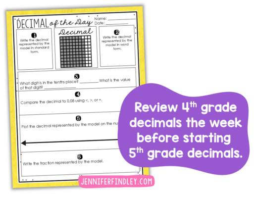 Decimal warm-up reviewing prerequisite skills before a new lesson