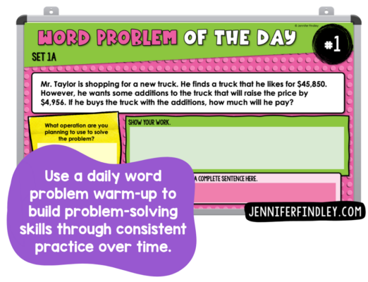 Daily word problem warm-up for building math problem-solving skills
