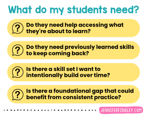 Questions to help teachers choose purposeful classroom warm-ups